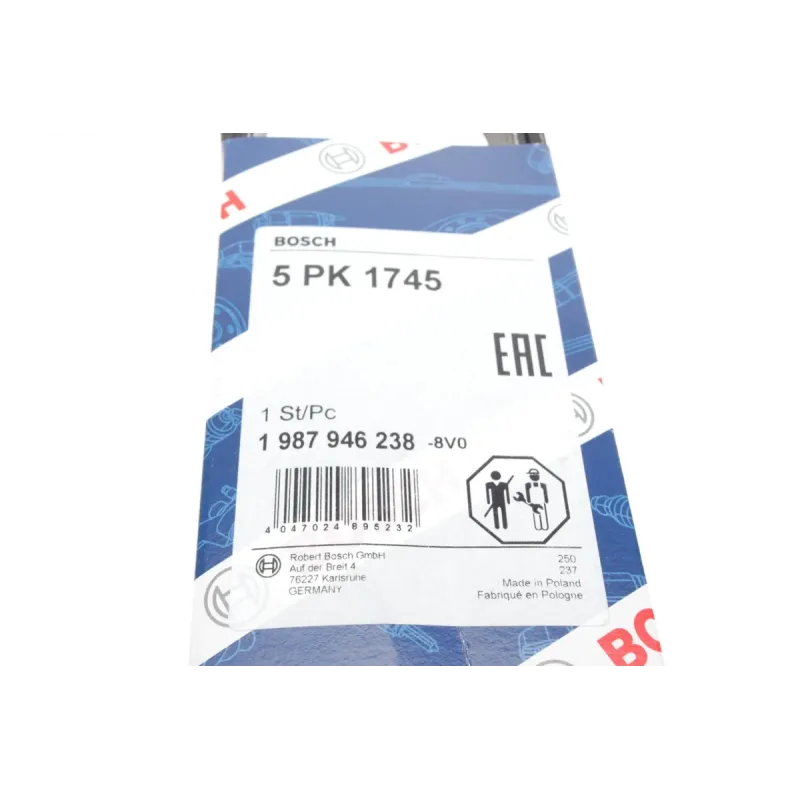 Ремінь генератора BOSCH 1 987 946 238 для Mercedes-Benz A-Class (W169/W176) 1.8-2.2CDI 2004-2018, 5PK1745