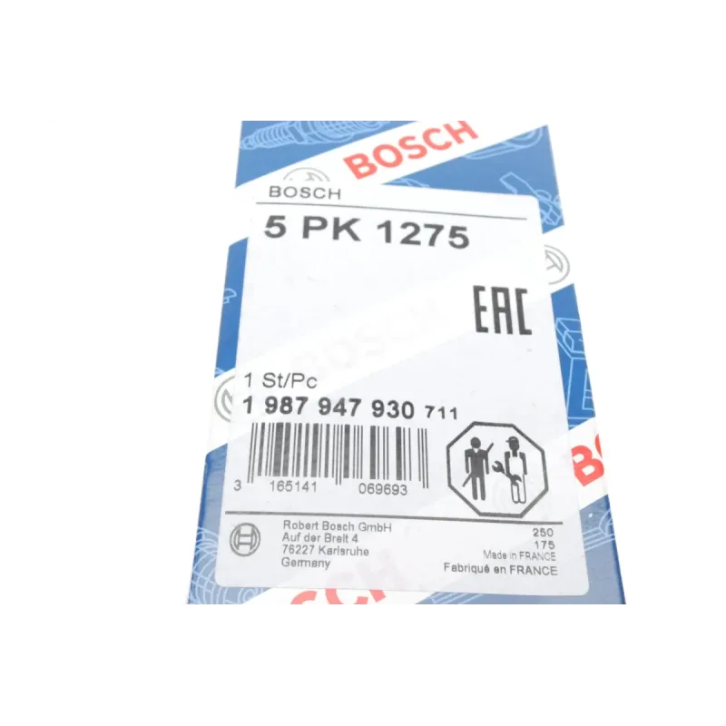 Ремінь генератора BOSCH 1 987 947 930 для Mercedes-Benz A-Class W168, Renault Megane I 1.6 1996-2003, 5PK1275 мм