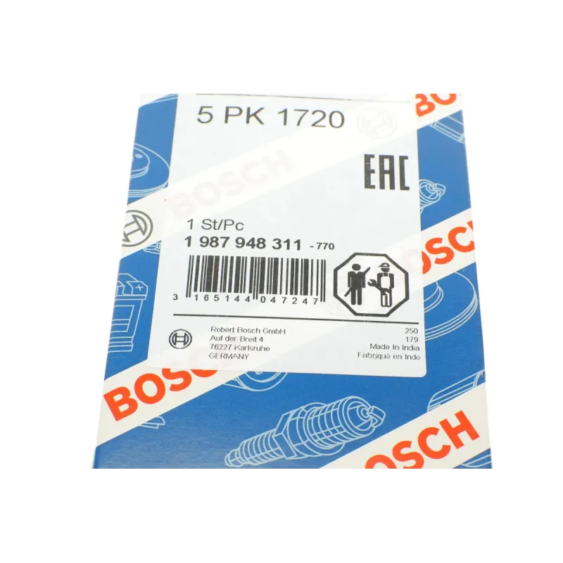 Ремінь генератора BOSCH 1 987 948 311 для Mercedes-Benz A-Class W168 1.7CDI 2001-2004, Vaneo 414 1.7CDI 2002-2005 (5PK1720)