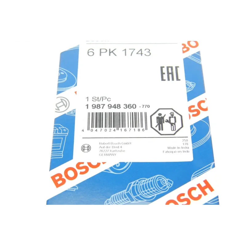 Полікліновий ремінь BOSCH 1 987 948 360 для Peugeot 206, Citroen C5, Ford Galaxy 1.9TD/2.0/2.2HDI 1743 мм