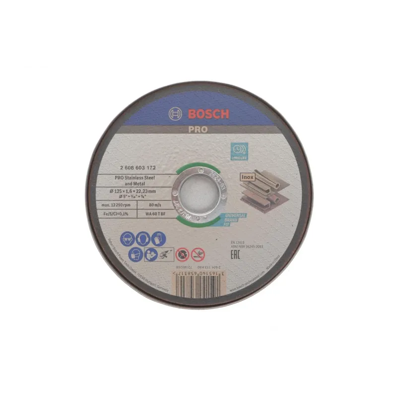 Круг відрізний BOSCH 2 608 619 050 для металу та нержавіючої сталі 125x1,6x22,23 мм (комплект 10 шт)