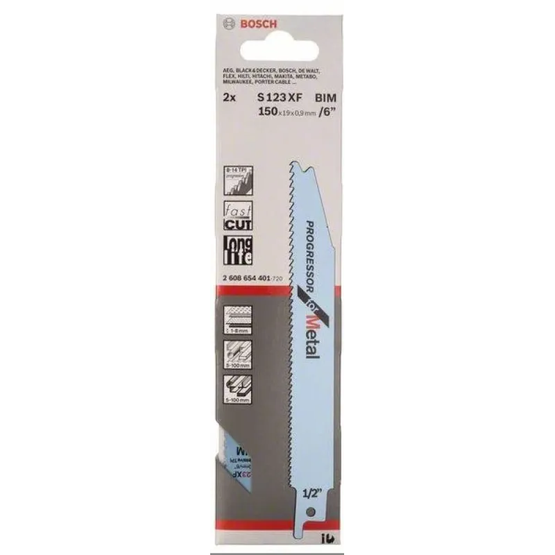 Полотно для шабельної пилки BOSCH S 123 XF Progressor for Metal 2 608 654 401 (к-кт 2 шт.)