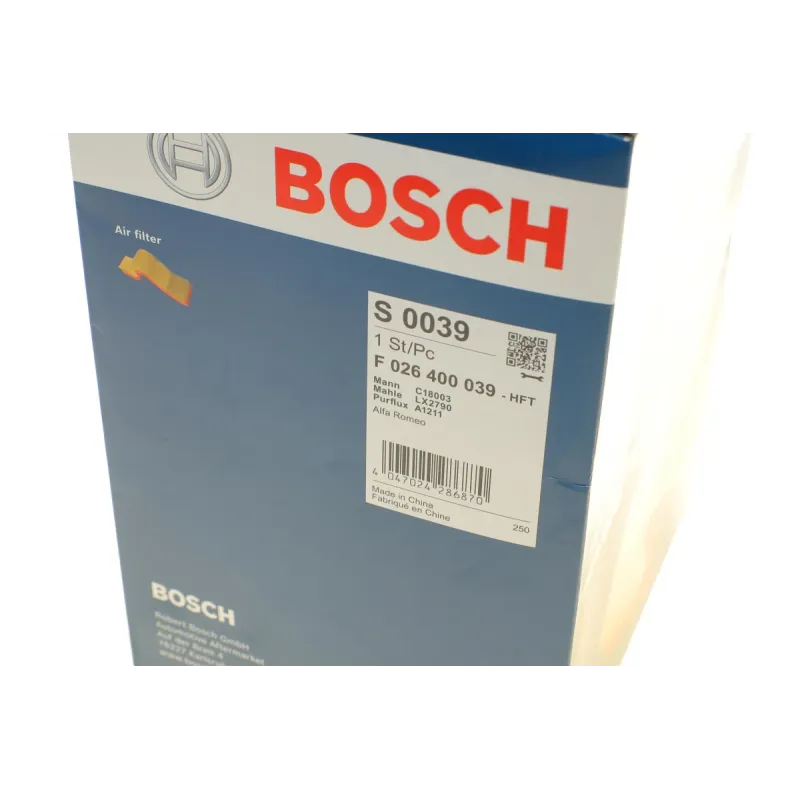 Фільтр повітряний BOSCH F 026 400 039 для Alfa Romeo 159, Brera, Spider 1.8-3.2 i/1.9-2.4 JTDM 2006-2011