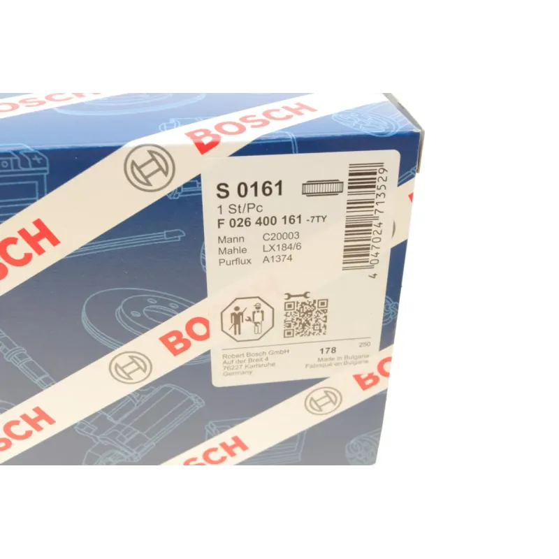 Фільтр повітряний BOSCH F 026 400 161 для Honda Civic VIII 1.4 2006- 195x135x44 мм