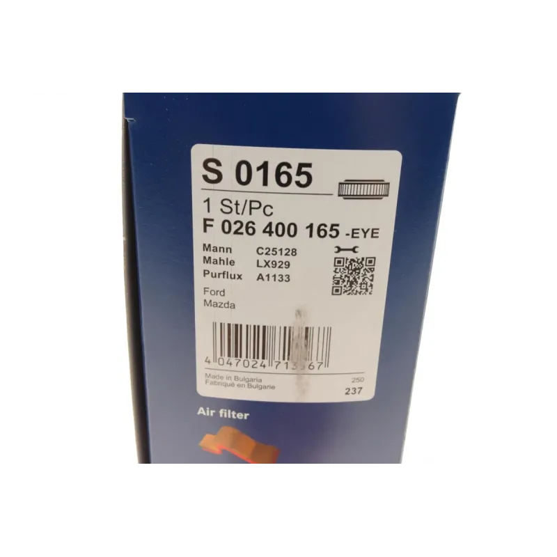 Фільтр повітряний BOSCH F 026 400 165 для Mazda 3/6/CX-5 2.2D 12-, Ford Ranger 2.5D/TD 99-06