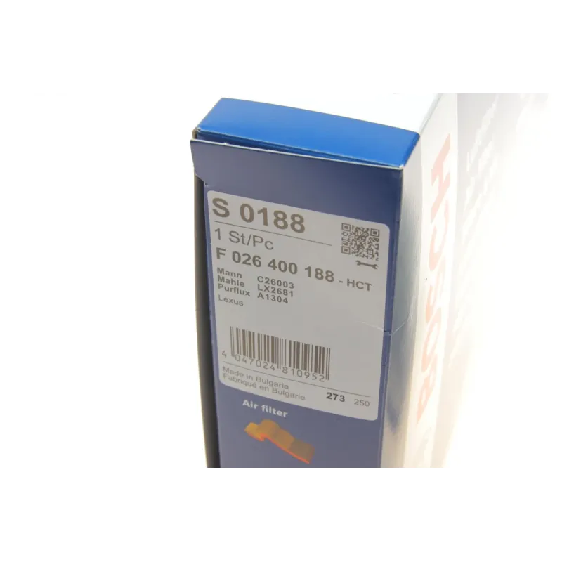 Фільтр повітряний BOSCH F 026 400 188 для Toyota Camry 3.5 2006-2014, Rav4 2.0/2.4 2006-2013, Lexus ES 3.5 2006-2012