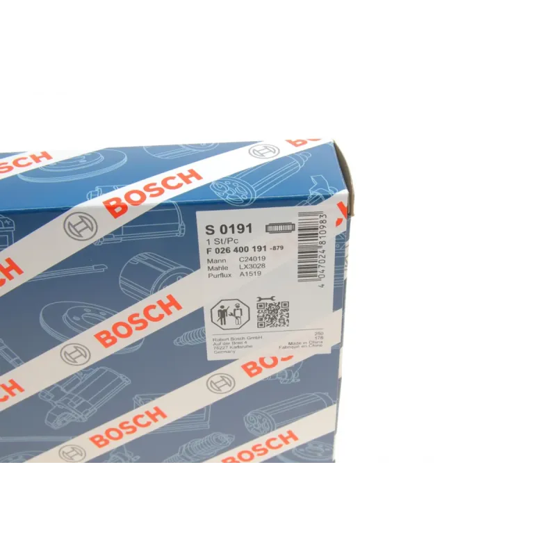 Фільтр повітряний BOSCH F 026 400 191 для Suzuki Swift III (MZ, EZ) 2006-н.в., Aerio (ER) 2002-н.в., Liana 2001-2007, 237x143x31 мм