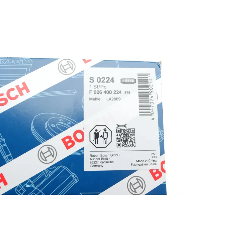 Фільтр повітряний BOSCH F 026 400 224 для Honda Insight 1.3 Hybrid 2009-2014, 180x153x45 мм