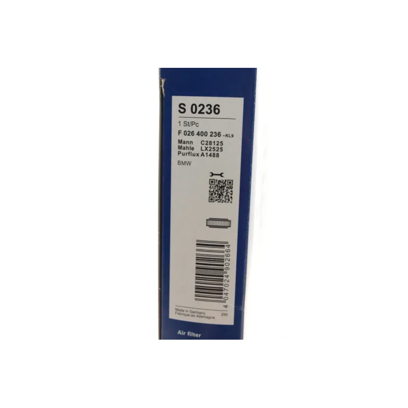 Фільтр повітряний BOSCH F 026 400 236 для BMW 5 (F10) 3.0 2010-2018, 276.5 мм