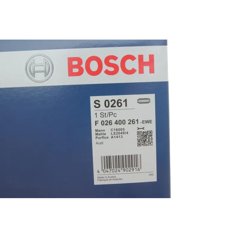 Фільтр повітряний BOSCH F 026 400 261 для Audi A6 2.8-3.0TDI/TFSI 2010-, 162x186.6 мм