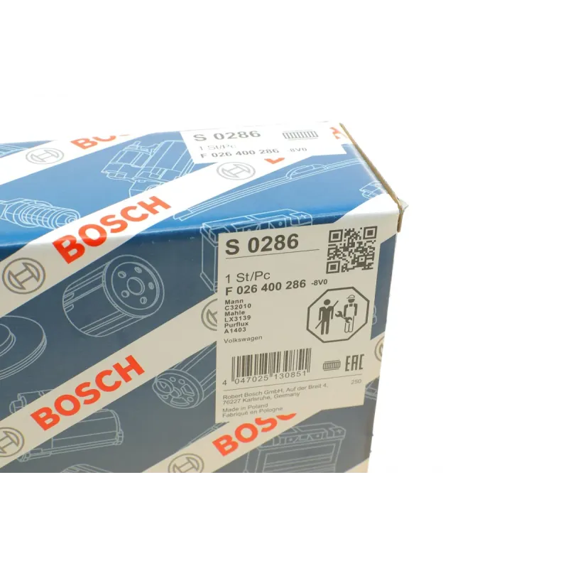 Фільтр повітряний BOSCH F 026 400 286 для Volkswagen Amarok 2.0 TSI/TDI 2010-, 314.5x259.5x59 мм