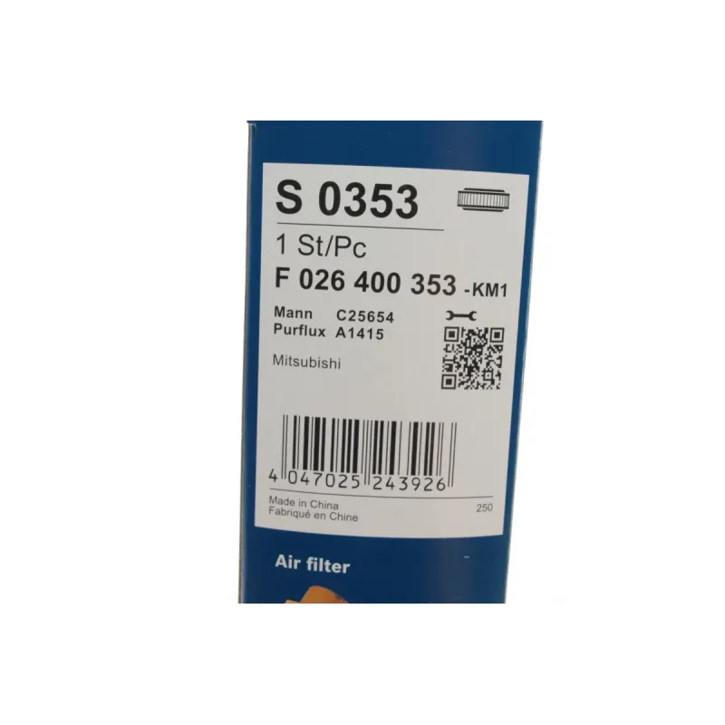 Фільтр повітряний BOSCH F 026 400 353 для Mitsubishi Outlander, Lancer, Peugeot 4008