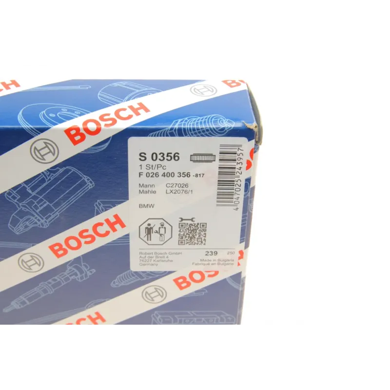 Фільтр повітряний BOSCH F 026 400 356 для BMW 3 (F30) 335i 2011-2013, 268.5x219x37 мм