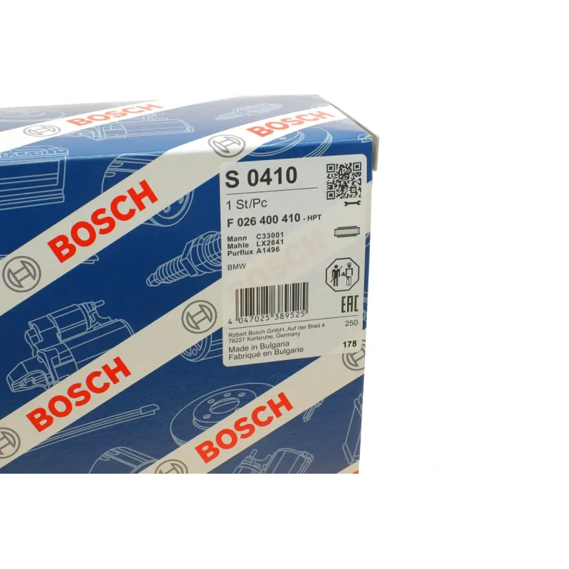Фільтр повітряний BOSCH F 026 400 410 для BMW X5 (E70) X6 (E71/E72) 3.0d 322x255x60 мм