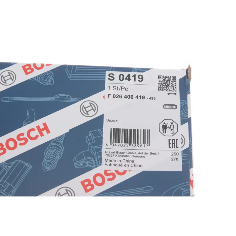 Фільтр повітряний BOSCH F 026 400 419 для Suzuki Kizashi 2.4 2010-, 321x210x40.5 мм