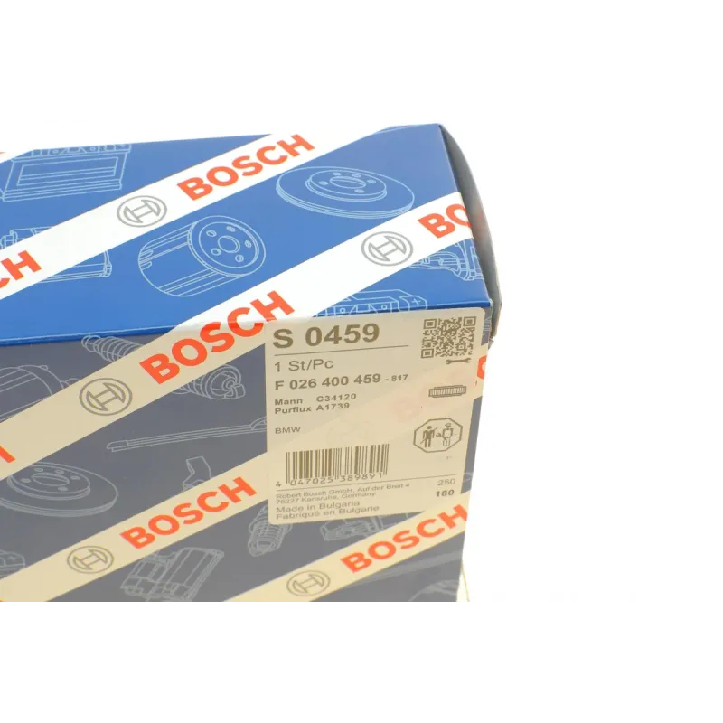 Фільтр повітряний BOSCH F 026 400 459 для BMW 5 (F10/F11) 2.0 D 2010-2017, 343x113x72 мм