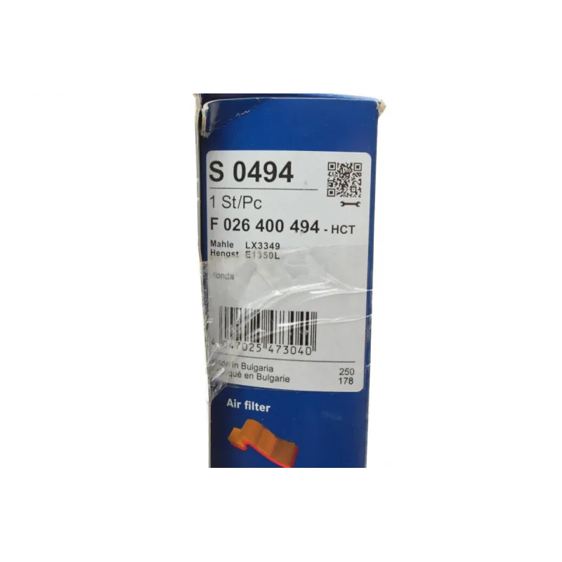 Фільтр повітряний BOSCH F 026 400 494 для Honda CR-V III (RE) 2.2 i-DTEC 2007-, 235.7x230.5x55.5 мм