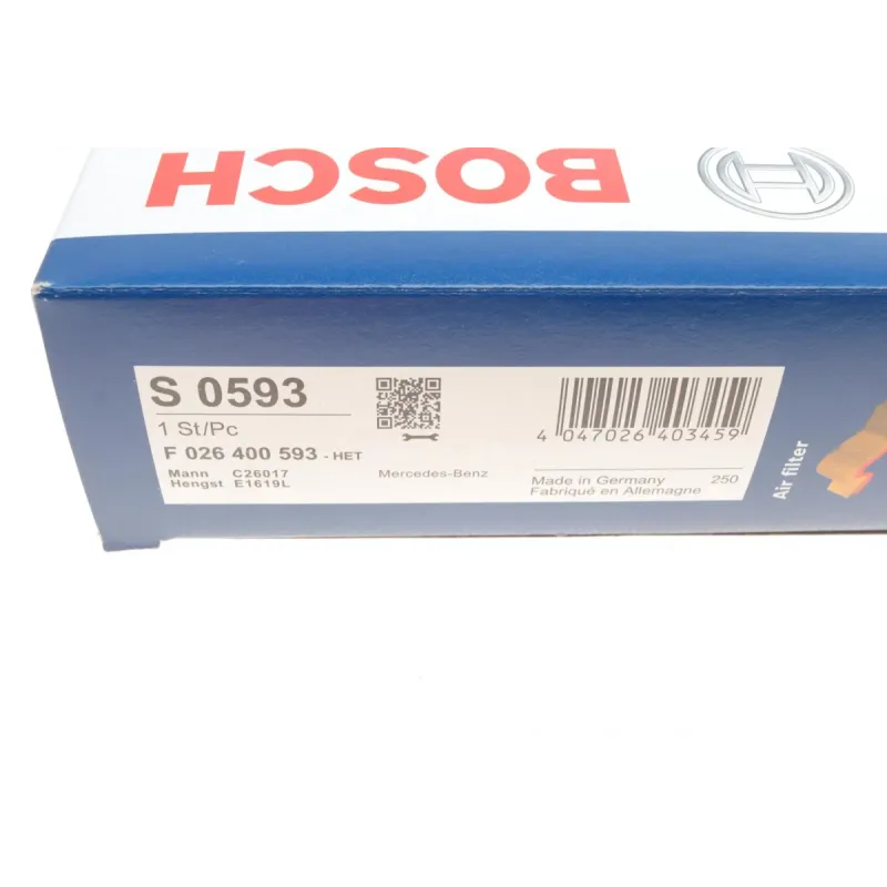 Фільтр повітряний BOSCH F 026 400 593 для Mercedes-Benz A-Class (W177) 2018-, B-Class (W247) 2018-, 256.7x186.3x46.5 мм