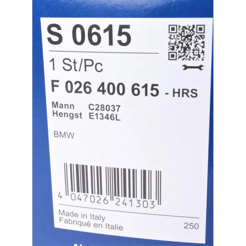 Фільтр повітряний BOSCH F 026 400 615 для BMW 5 (G30, F90) G32 272x220x68 мм