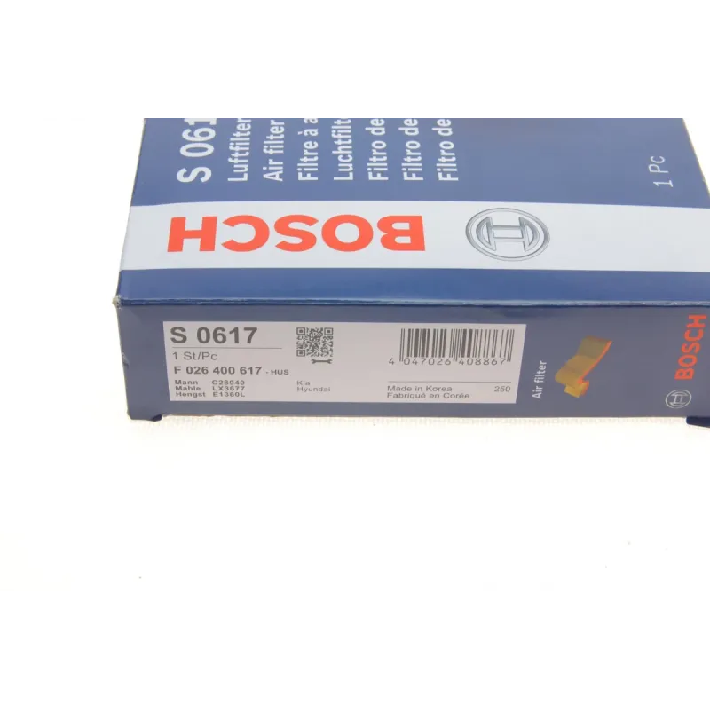 Фільтр повітряний BOSCH F 026 400 617 для Hyundai Tucson, Kia Sportage 1.6-2.0CRDi 2015-, 276.5x171.5x42.5 мм