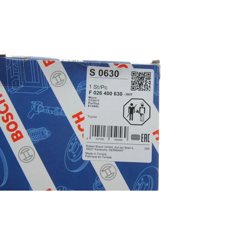 Фільтр повітряний BOSCH F 026 400 630 для Toyota Hilux VIII 2.4D/2.8D 2015-, 324x239x55 мм