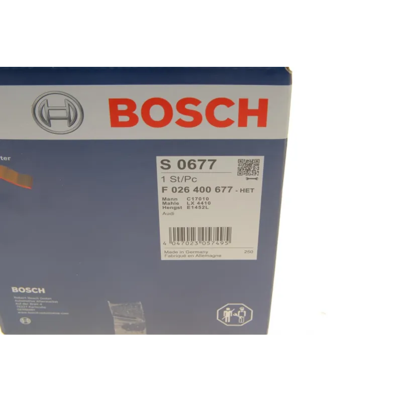 Фільтр повітряний BOSCH F 026 400 677 для Audi A4 B9 3.0 TDI 2015-, 169.4 мм