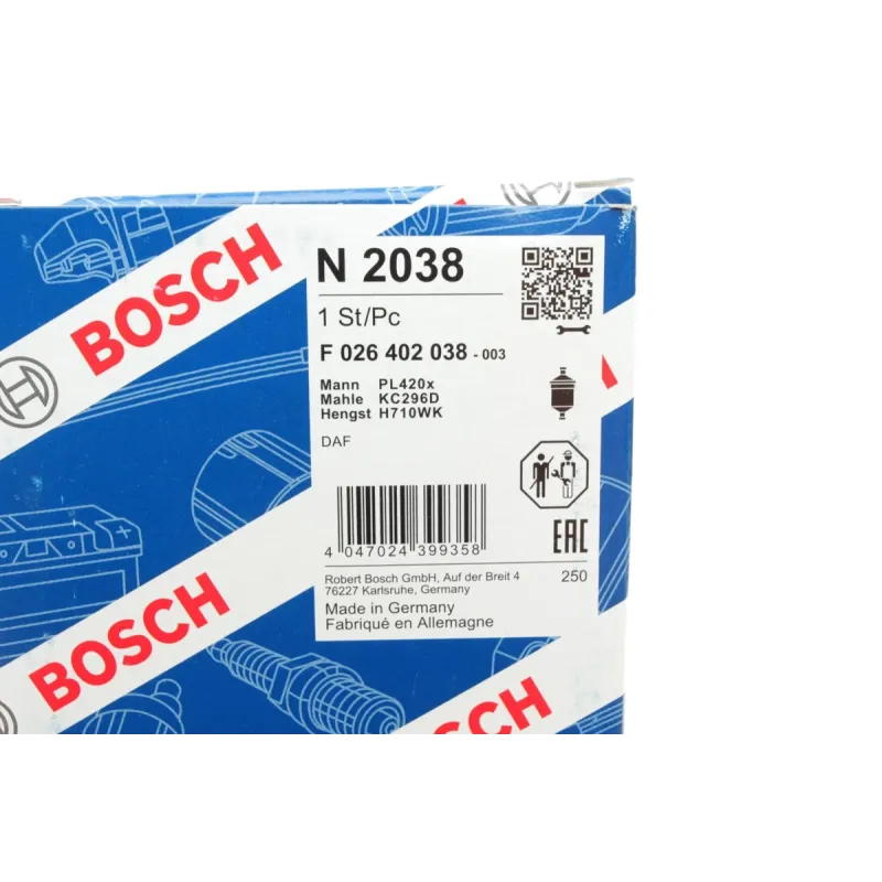 Фільтр паливний BOSCH F 026 402 038 для DAF 75 CF, 95 XF, Mercedes-Benz Antos, Arocs, Atego 3 (OM934)