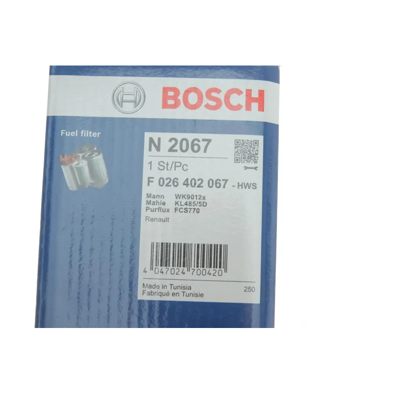 Фільтр паливний BOSCH F 026 402 067 для Renault Megane/Scenic 1.5-2.0DCI 2008-, 93x98x177 мм