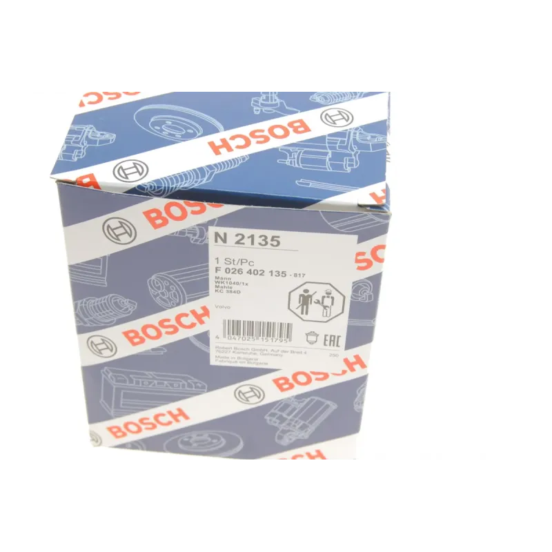 Фільтр паливний BOSCH F 026 402 135 для RENAULT TRUCKS Kerax Midlum D7E240-D7F340 2006-, 130.5x108 мм