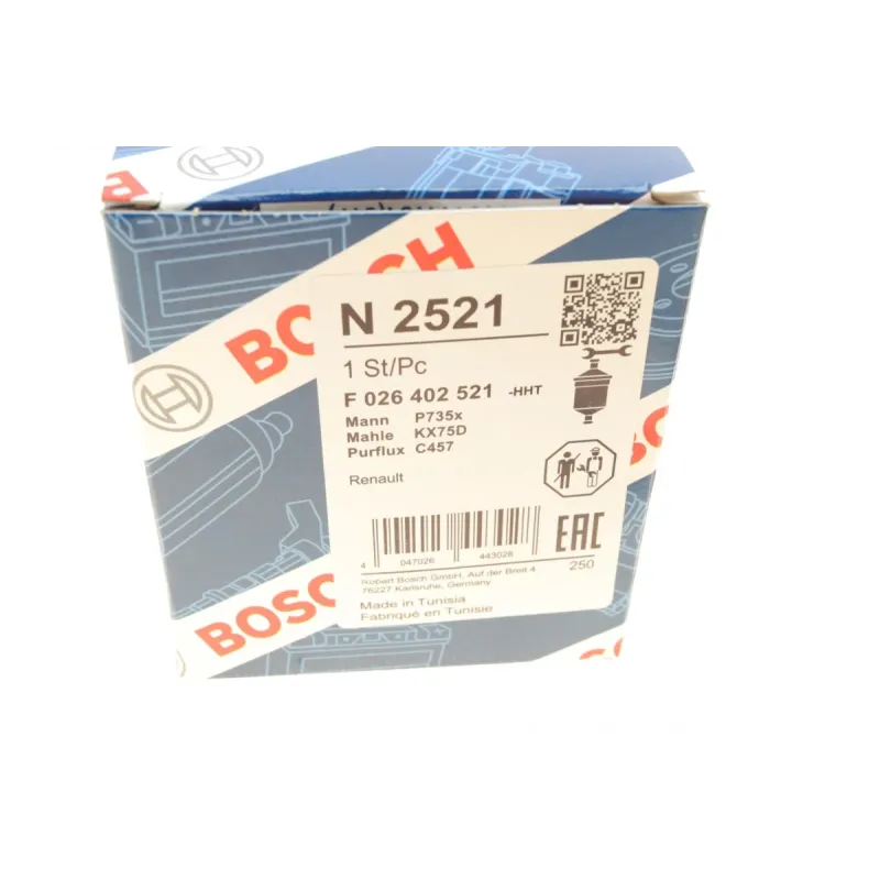 Фільтр паливний BOSCH F 026 402 521 для Renault Megane/Clio 1.9D 1991-2003
