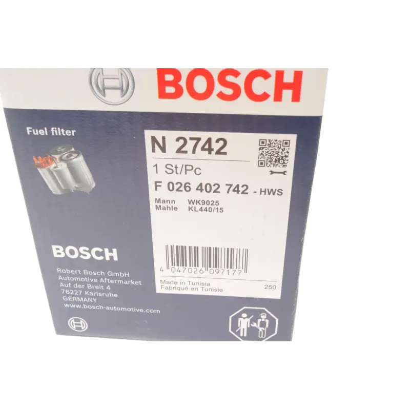 Фільтр паливний BOSCH F 026 402 742 для Nissan Qashqai, X-Trail 1.5/2.0dci 2007- (93.5x124 мм)