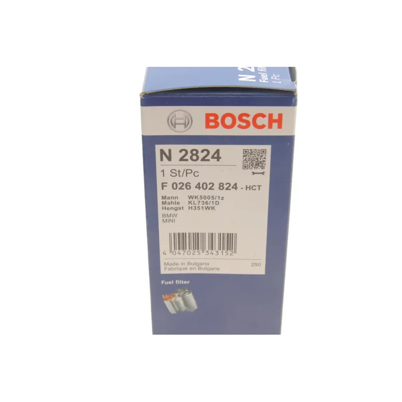 Фільтр паливний BOSCH F 026 402 824 для BMW 1 (F20) 118 d 136 л.с. 2010-, діаметр 54.6 мм