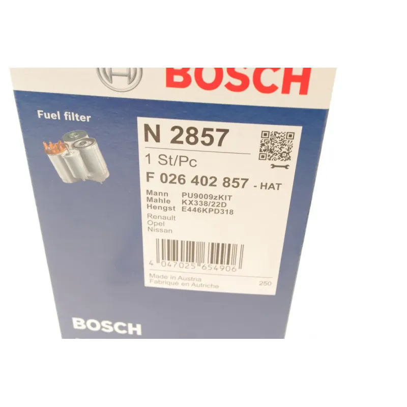 Фільтр паливний BOSCH F 026 402 857 для Renault Trafic/Master 1.6-2.3dCi 2013-, 141.8x89.2x32 мм