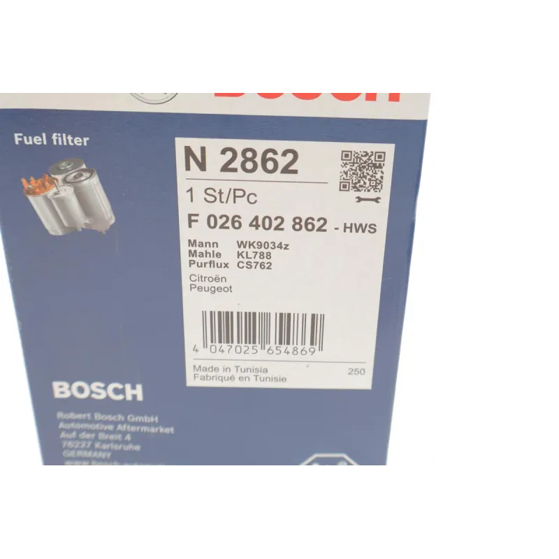 Фільтр паливний BOSCH F 026 402 862 для Citroen Berlingo, C4, C5 1.6 HDi