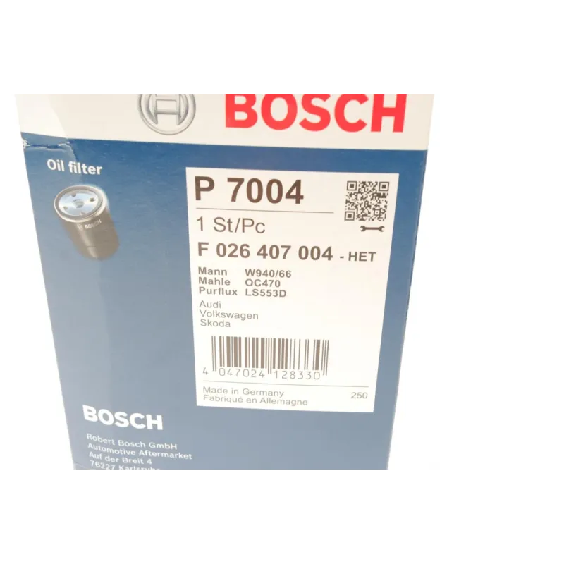 Фільтр масляний BOSCH F 026 407 004 для VW Passat B5/B6, Skoda Superb I, Audi A4 B5/B6, 1.8T
