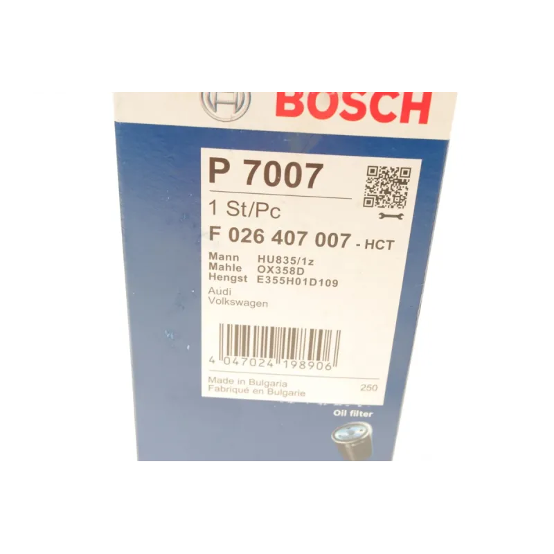 Фільтр масляний BOSCH F 026 407 007 для Audi A4/A6/A8 4.2i 2002-2016, 73x134 мм