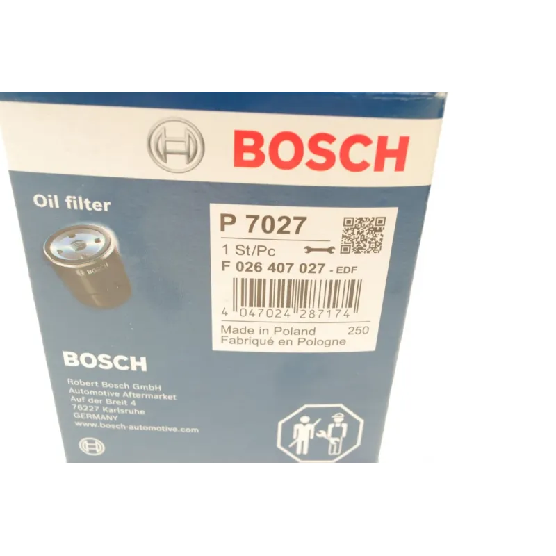 Фільтр масляний BOSCH F 026 407 027 для Mitsubishi Colt, Smart Forfour 1.5D 2004-2013, 75x97 мм