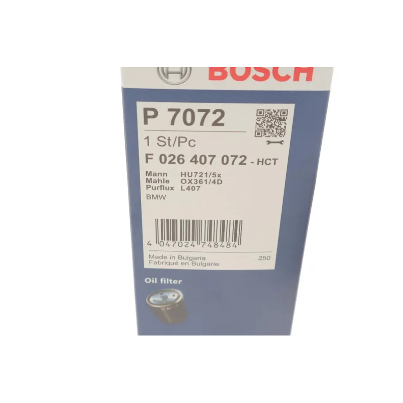 Фільтр масляний BOSCH F 026 407 072 для BMW 3 (E90) 320D 2007-2011, 64x153x26 мм