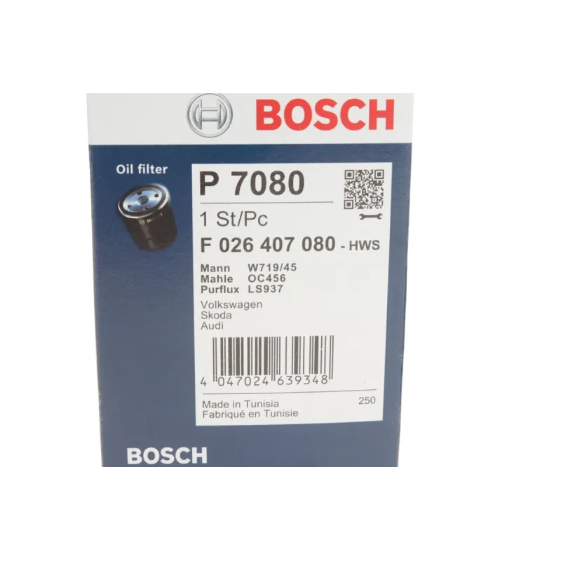 Фільтр масляний BOSCH F 026 407 080 для Volkswagen T5 2.0 TSI 2011-, зовнішній діаметр 76 мм
