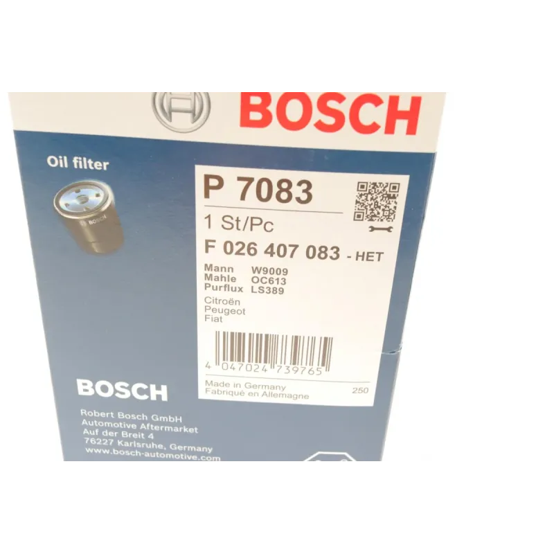 Фільтр масляний BOSCH F 026 407 083 для Fiat Ducato, Citroen Jumper 3.0HDI 2006- M 22x1,5