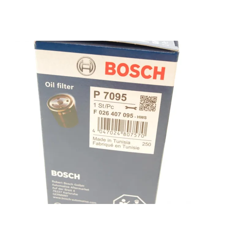Фільтр масляний BOSCH F 026 407 095 для Opel Astra J/Insignia 2.0CDTi, Combo 1.3-2.0CDTi 2010-, 66x106x34 мм