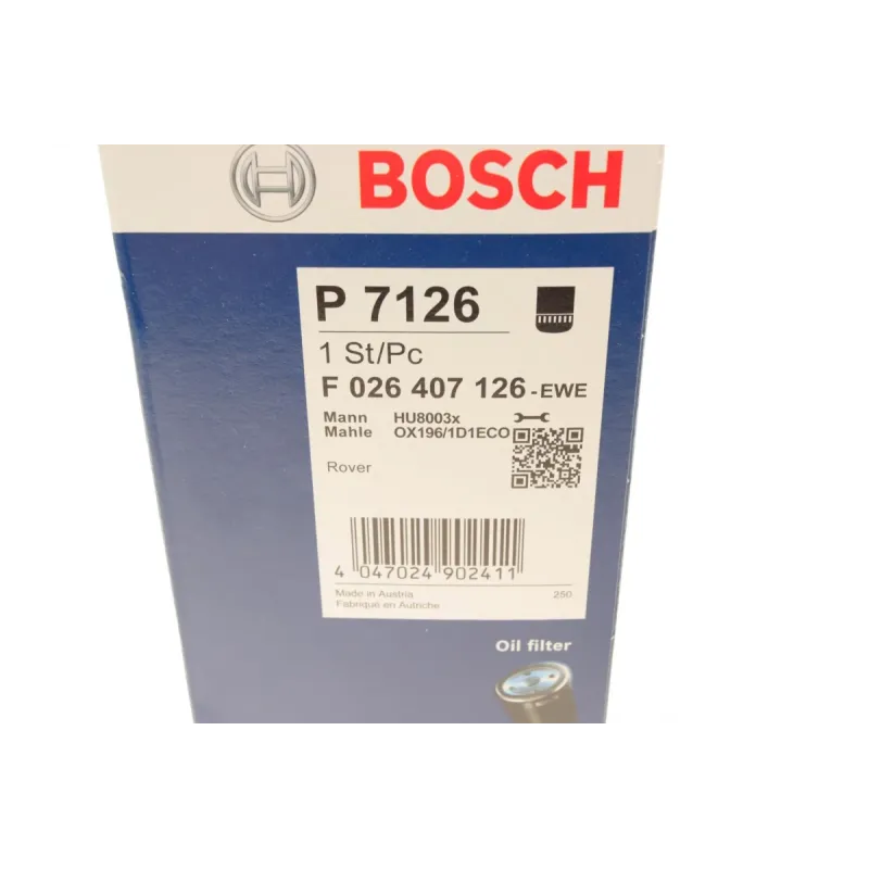 Фільтр масляний BOSCH F 026 407 126 для Land Rover Range Rover III (LM) 3.6 TD 2006-2012, зовнішній діаметр 76 мм