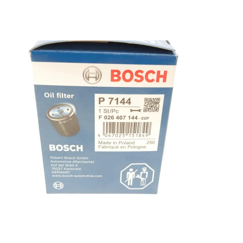 Фільтр масляний BOSCH F 026 407 144 для VW Polo 1.2TDI, Seat Ibiza 1.2TDI, Skoda Fabia 1.2TDI (65x76 мм)