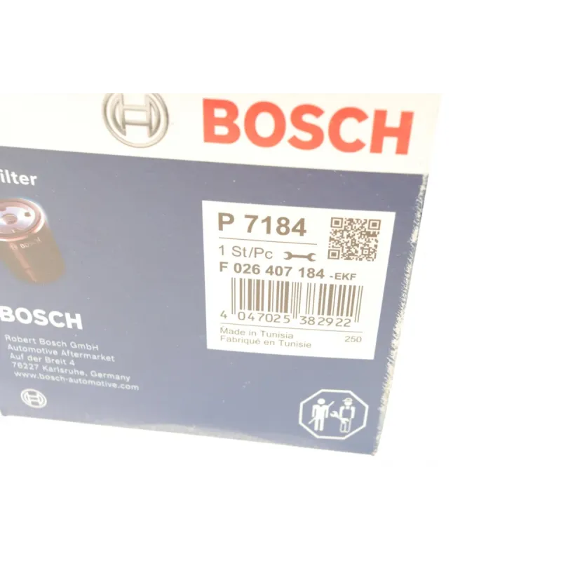 Фільтр масляний BOSCH F 026 407 184 для Renault Megane III/Laguna III 1.9dCi/3.0dCi 2008-, M 20x1.5, 87x91 мм