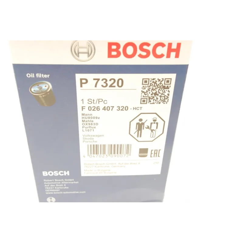 Фільтр масляний BOSCH F 026 407 320 для Volkswagen Passat, Touareg, Porsche Cayenne 3.6 V6 FSI 2010-2018, 81x102x17/25 мм