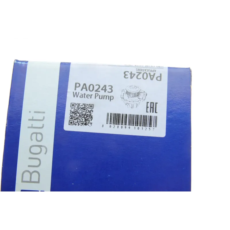 Помпа води BUGATTI PA0243 для Ford Fiesta, Escort 1.3-1.6 1981-2000, Ø шкива 59.26 мм, 8 лопатей