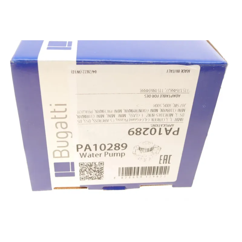 Помпа води BUGATTI PA10289 з прокладкою для BMW 1 (F20/F21), Citroen C3/C4/C5, 60.4 мм