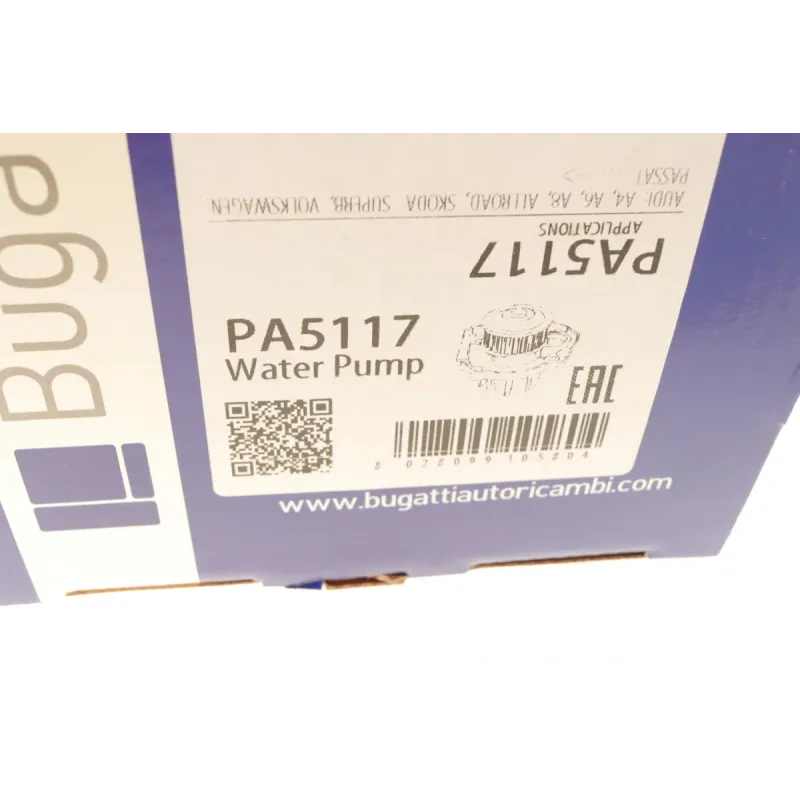 Помпа води BUGATTI PA5117 для Audi A4/A6 2.7T/quattro/S4 quattro 97-05 (5 лоп., Ø шкива 73.8мм)