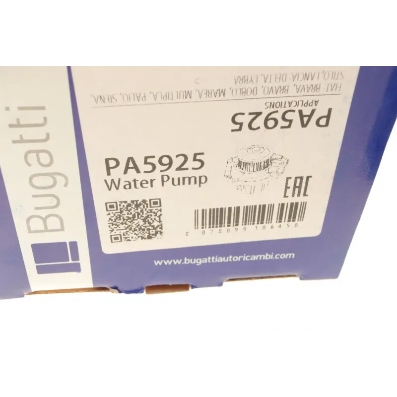 Помпа води BUGATTI PA5925 для Fiat Doblo, Palio, Stilo 1.6 16V 95-11 (8 лоп., Ø 122.4 мм)