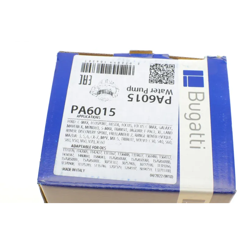 Помпа води BUGATTI PA6015 для Ford Focus, Mondeo, Mazda 6, Volvo 1.8/2.0/2.3